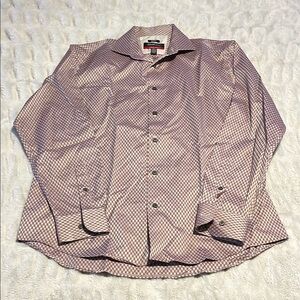 Kenneth Cole Pink and White Dress Shirt with Geometric Pattern